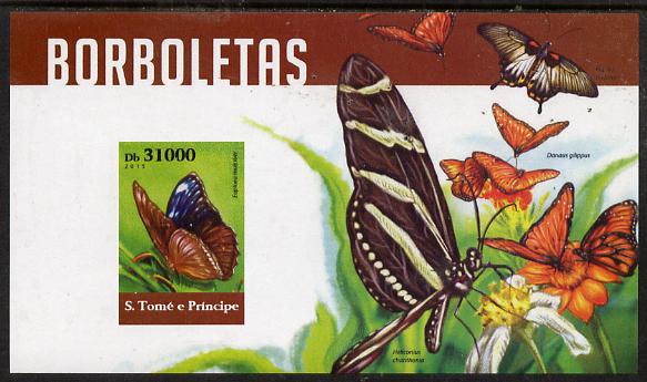 St Thomas & Prince Islands 2015 Butterflies #7 imperf deluxe m/sheet unmounted mint. Note this item is privately produced and is offered purely on its thematic appeal, stamps on , stamps on  stamps on butterflies