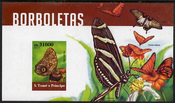 St Thomas & Prince Islands 2015 Butterflies #8 imperf deluxe m/sheet unmounted mint. Note this item is privately produced and is offered purely on its thematic appeal, stamps on , stamps on  stamps on butterflies