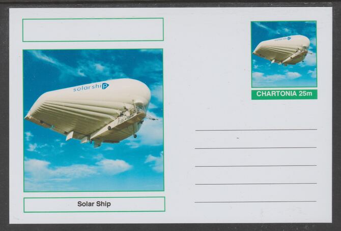 Chartonia (Fantasy) Airships & Balloons - Solar Ship postal stationery card unused and fine, stamps on , stamps on  stamps on transport, stamps on  stamps on aviation, stamps on  stamps on airships, stamps on  stamps on 