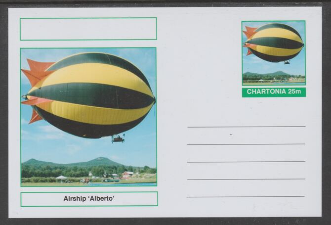 Chartonia (Fantasy) Airships & Balloons - 'Alberto' postal stationery card unused and fine, stamps on , stamps on  stamps on transport, stamps on  stamps on aviation, stamps on  stamps on airships, stamps on  stamps on 
