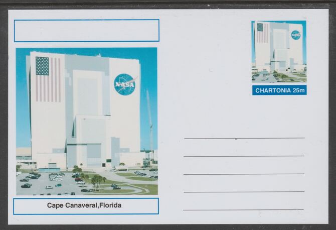 Chartonia (Fantasy) Landmarks - Cape Canaveral, Florida postal stationery card unused and fine, stamps on tourism, stamps on space
