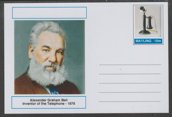 Mayling (Fantasy) Great Minds - Alexander Graham Bell - glossy postal stationery card unused and fine, stamps on , stamps on  stamps on personalities, stamps on  stamps on science, stamps on  stamps on telephones