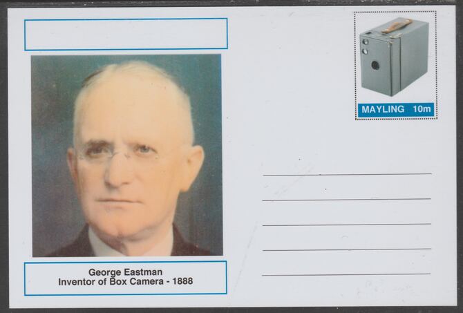 Mayling (Fantasy) Great Minds - George Eastman - glossy postal stationery card unused and fine, stamps on personalities, stamps on cinema, stamps on 