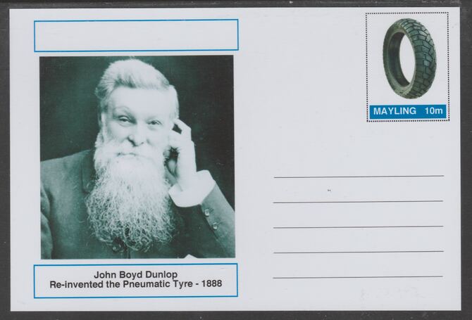 Mayling (Fantasy) Great Minds - John Boyd Dunlop - glossy postal stationery card unused and fine, stamps on personalities, stamps on science, stamps on 