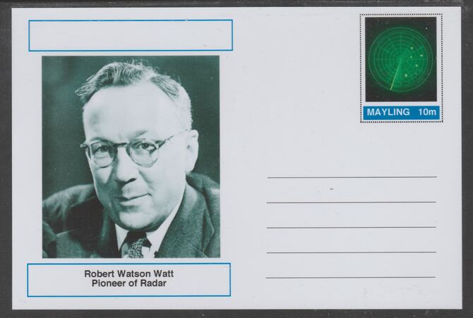 Mayling (Fantasy) Great Minds - Robert Watson Watt - glossy postal stationery card unused and fine, stamps on , stamps on  stamps on personalities, stamps on  stamps on radar, stamps on  stamps on 