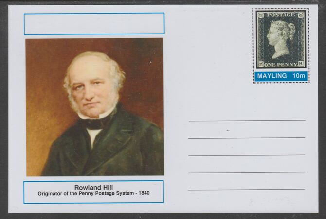 Mayling (Fantasy) Great Minds - Rowland Hill - glossy postal stationery card unused and fine, stamps on , stamps on  stamps on personalities, stamps on  stamps on postal, stamps on  stamps on 