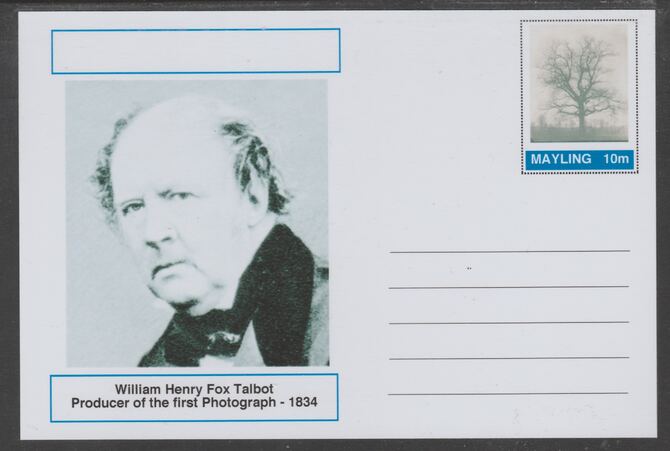 Mayling (Fantasy) Great Minds - William Henry Fox Talbot - glossy postal stationery card unused and fine, stamps on , stamps on  stamps on personalities, stamps on  stamps on photography, stamps on  stamps on 