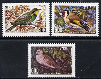 Syria 1989 Birds set of 3 unmounted mint, SG 1722-24, stamps on birds     goldfinch     bee-eater    dove