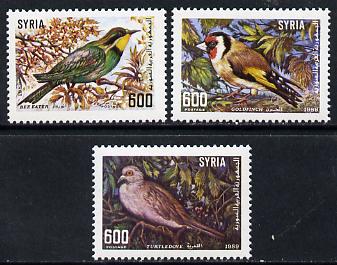 Syria 1989 Birds set of 3 unmounted mint, SG 1722-24, stamps on , stamps on  stamps on birds     goldfinch     bee-eater    dove