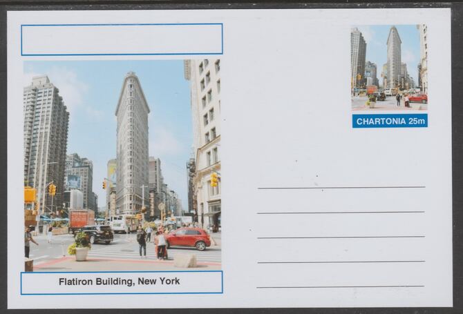 Chartonia (Fantasy) Landmarks - Flatiron Building, New York postal stationery card unused and fine, stamps on tourism, stamps on architecture