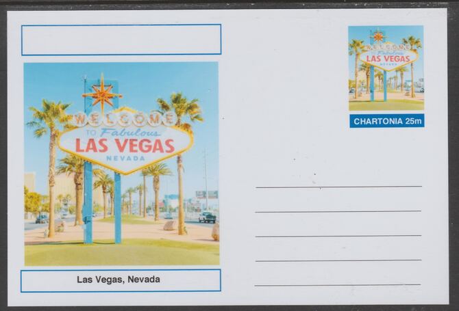 Chartonia (Fantasy) Landmarks - Las Vegas, Nevada postal stationery card unused and fine, stamps on tourism, stamps on architecture