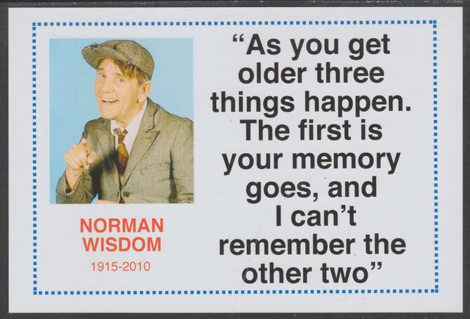 Famous Quotations - Norman Wisdom on 6x4 in (150 x 100 mm) glossy card, unused and fine, stamps on , stamps on  stamps on personalities, stamps on  stamps on comedy, stamps on  stamps on humour, stamps on  stamps on normam wisdom