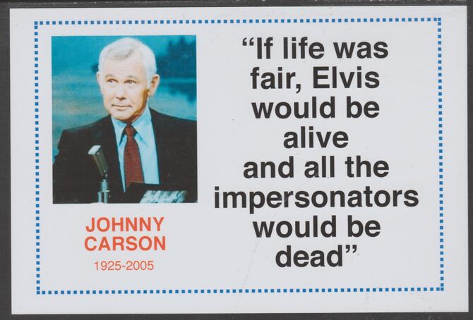 Famous Quotations - Johnny Carson on 6x4 in (150 x 100 mm) glossy card, unused and fine, stamps on personalities, stamps on literature, stamps on ihumour, stamps on comedy, stamps on johnny carson