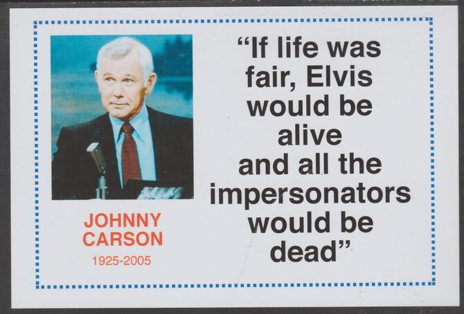 Famous Quotations - Johnny Carson on 6x4 in (150 x 100 mm) glossy card, unused and fine, stamps on , stamps on  stamps on personalities, stamps on  stamps on literature, stamps on  stamps on ihumour, stamps on  stamps on comedy, stamps on  stamps on johnny carson