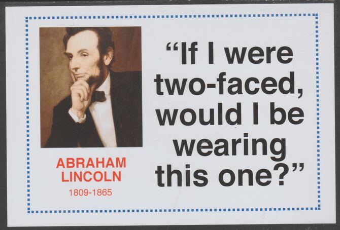 Famous Quotations - Abraham Lincoln on 6x4 in (150 x 100 mm) glossy card, unused and fine, stamps on personalities, stamps on usa presidents, stamps on lincoln