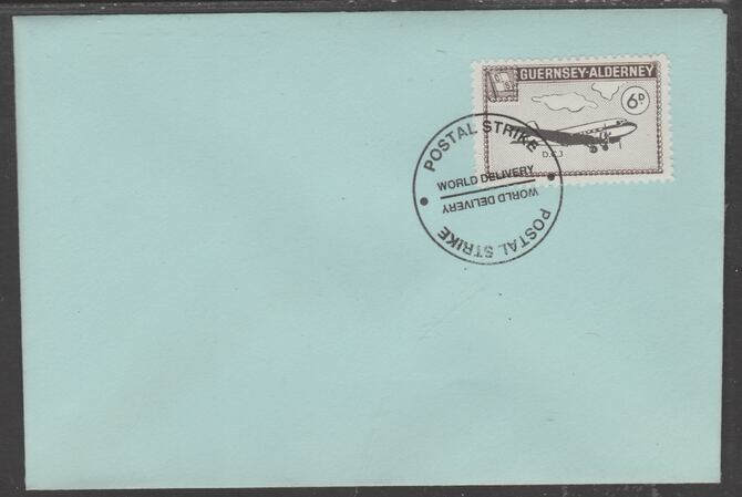 Guernsey - Alderney 1971 POSTAL STRIKE unaddressed cover bearing 6d Douglas DC-3 cancelled with World Delivery postmark, stamps on aviation, stamps on strike, stamps on douglas