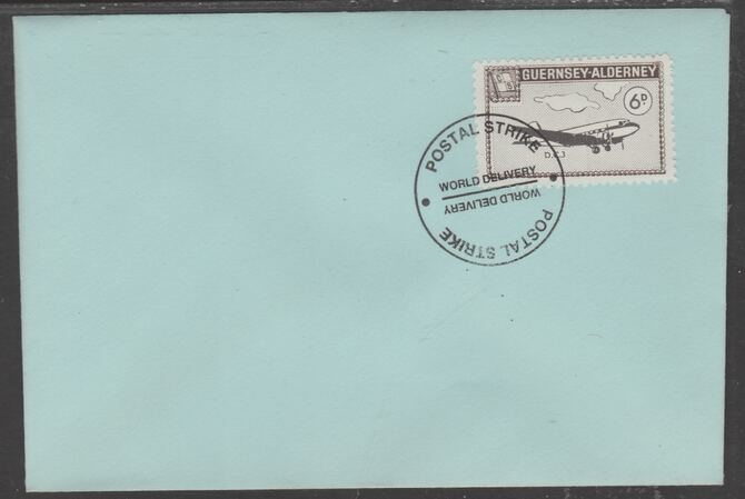 Guernsey - Alderney 1971 POSTAL STRIKE unaddressed cover bearing 6d Douglas DC-3 cancelled with World Delivery postmark, stamps on , stamps on  stamps on aviation, stamps on  stamps on strike, stamps on  stamps on douglas