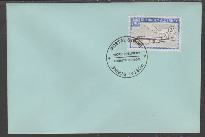 Guernsey - Alderney 1971 POSTAL STRIKE unaddressed cover bearing 3s Viscount cancelled with World Delivery postmark, stamps on , stamps on  stamps on aviation, stamps on  stamps on strike, stamps on  stamps on viscount