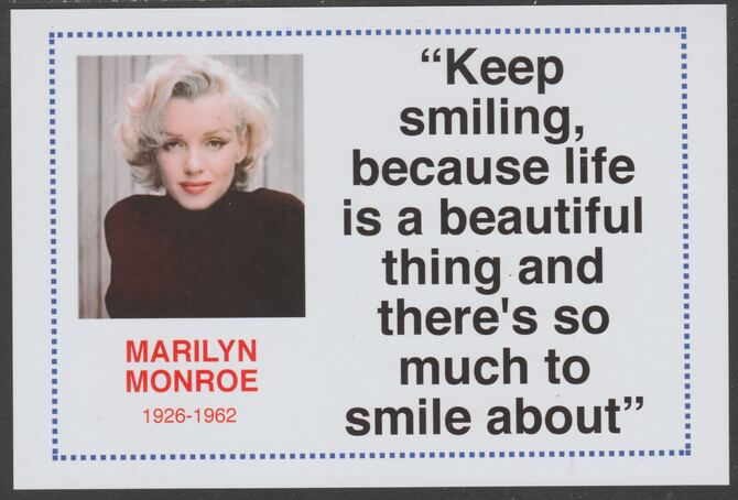 Famous Quotations - Marilyn Monroe on 6x4 in (150 x 100 mm) glossy card, unused and fine, stamps on personalities, stamps on comedy, stamps on humour, stamps on marilyn