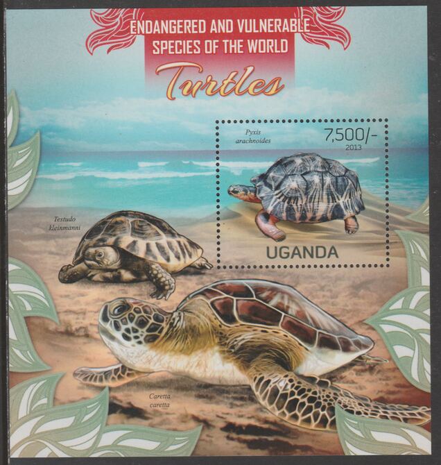 Uganda 2013 Endangered Species - Turtles perf souvenir sheet  containing 1 value unmounted mint., stamps on , stamps on  stamps on , stamps on  stamps on  wwf , stamps on  stamps on turtles