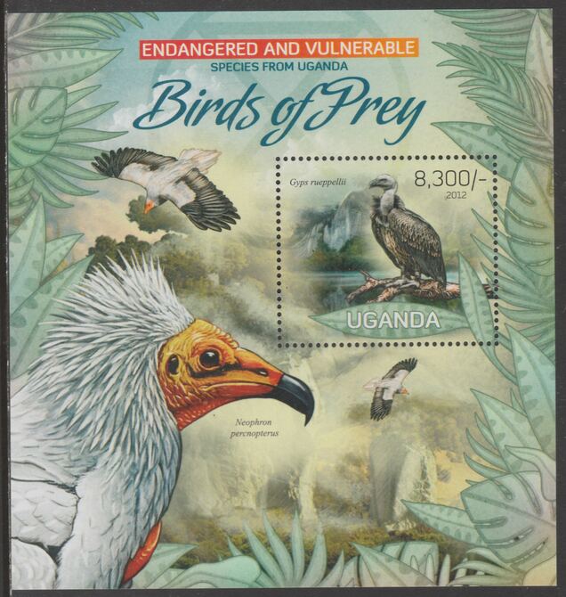 Uganda 2012 Endangered Species - Birds of Prey perf souvenir sheet  containing 1 value unmounted mint., stamps on , stamps on  wwf , stamps on birds, stamps on birds of prey