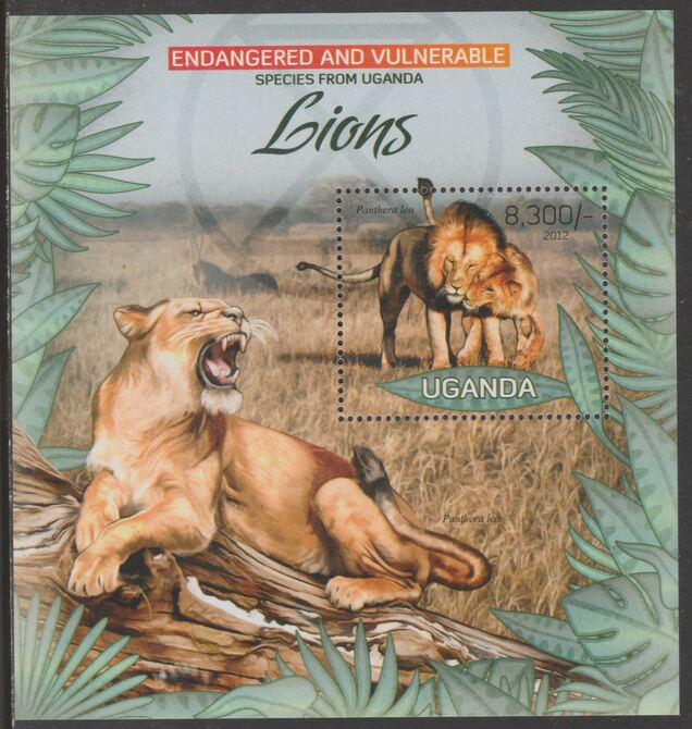 Uganda 2012 Endangered Species - Lions #2 perf souvenir sheet  containing 1 value unmounted mint., stamps on , stamps on  wwf , stamps on cats, stamps on lions