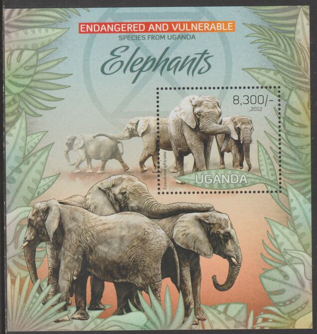 Uganda 2012 Endangered Species - Elephants #2 perf souvenir sheet  containing 1 value unmounted mint., stamps on , stamps on  stamps on , stamps on  stamps on  wwf , stamps on  stamps on elephants