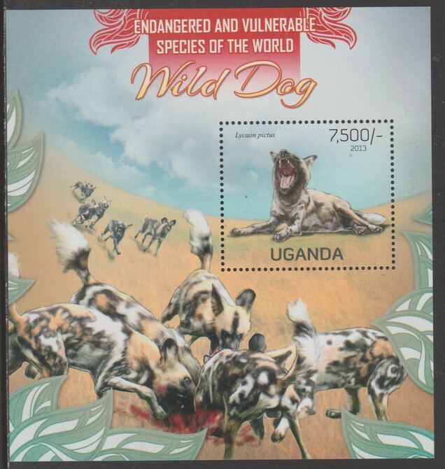 Uganda 2013 Endangered Species - Wild Dogs perf souvenir sheet  containing 1 value unmounted mint., stamps on , stamps on  stamps on , stamps on  stamps on  wwf , stamps on  stamps on dogs