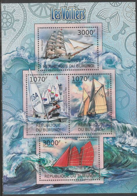 Burundi 2012 Sailing Ships perf sheetlet containing 4 values unmounted mint., stamps on ships