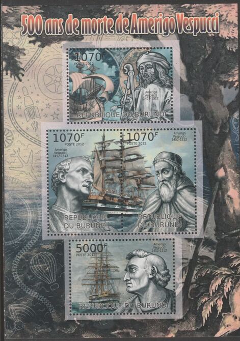 Burundi 2012 500th Anniversary of Amerigo Vespucci perf sheetlet containing 4 values unmounted mint., stamps on explorers, stamps on ships, stamps on americana