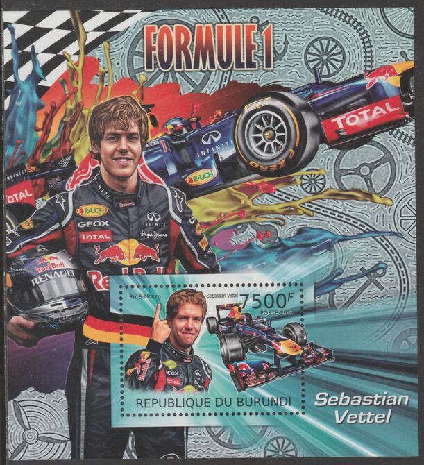 Burundi 2012 Formula 1 perf souvenir sheet  containing 1 value unmounted mint.t., stamps on cars, stamps on formula 1, stamps on  f1 , stamps on 