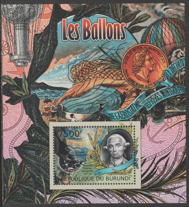 Burundi 2012 Balloons perf souvenir sheet  containing 1 value unmounted mint.t.t., stamps on aviation, stamps on balloons