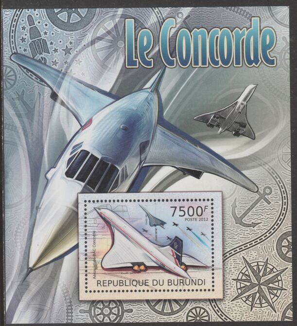 Burundi 2012 Concorde perf souvenir sheet  containing 1 value unmounted mint.t., stamps on , stamps on  stamps on aviation, stamps on  stamps on concorde