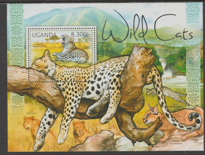 Uganda 2012 Wild Cats perf souvenir sheet  containing 1 value unmounted mint.t., stamps on , stamps on  wwf , stamps on cats, stamps on leopards, stamps on lions, stamps on 