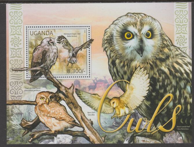 Uganda 2012 Owls perf souvenir sheet  containing 1 value unmounted mint.t., stamps on birds.birds of prey, stamps on owls