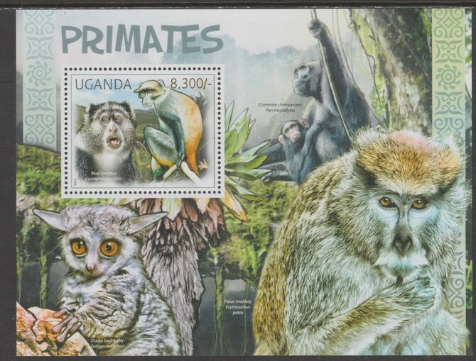 Uganda 2012 Primates perf souvenir sheet  containing 1 value unmounted mint.t., stamps on , stamps on  stamps on primates, stamps on  stamps on .monkeys