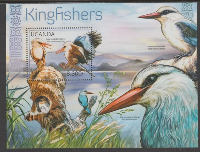Uganda 2012 Kingfishers perf souvenir sheet  containing 1 value unmounted mint.t., stamps on , stamps on  stamps on birds.kingfishers