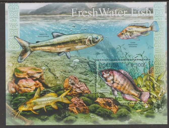Uganda 2012 Freshwater Fish perf souvenir sheet  containing 1 value unmounted mint.t., stamps on fish