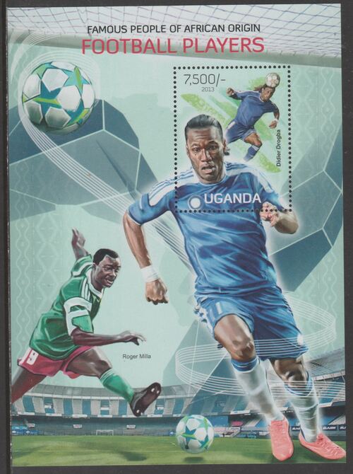 Uganda 2013 Football Pllayers  perf souvenir sheet  containing 1 value unmounted mint., stamps on , stamps on  stamps on personalities, stamps on  stamps on sport, stamps on  stamps on football, stamps on  stamps on 
