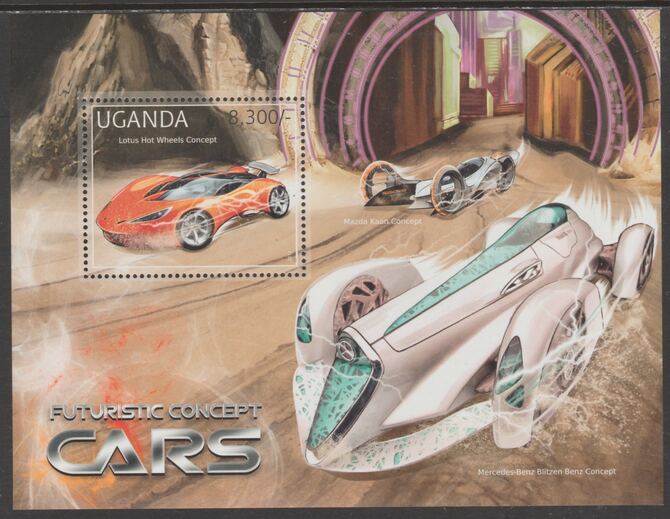 Uganda 2012 Futuristic Cars perf souvenir sheet  containing 1 value unmounted mint.t.., stamps on , stamps on  stamps on transport, stamps on  stamps on cars, stamps on  stamps on lotus