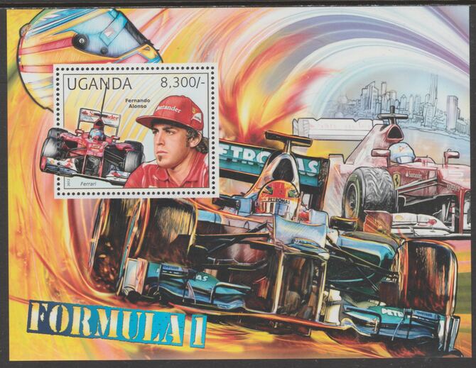 Uganda 2012 Formula 1 perf souvenir sheet  containing 1 value unmounted mint.t.., stamps on transport, stamps on cars, stamps on  f1 , stamps on formula 1, stamps on 