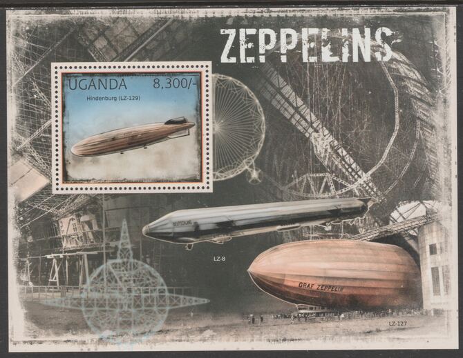 Uganda 2012 Zeppelins perf souvenir sheet  containing 1 value unmounted mint.t.., stamps on , stamps on  stamps on transport, stamps on  stamps on aviation, stamps on  stamps on zeppelins, stamps on  stamps on hindemburg