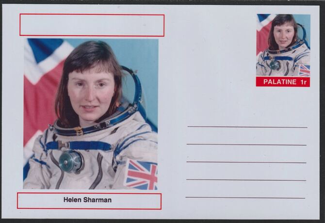 Palatine (Fantasy) Personalities - Helen Sharman postal stationery card unused and fine, stamps on personalities, stamps on space, stamps on women, stamps on 