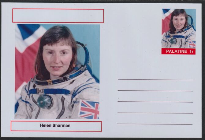 Palatine (Fantasy) Personalities - Helen Sharman postal stationery card unused and fine, stamps on , stamps on  stamps on personalities, stamps on  stamps on space, stamps on  stamps on women, stamps on  stamps on 