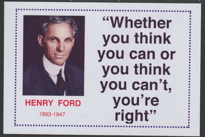 Famous Quotations - Henry Ford on 6x4 in (150 x 100 mm) glossy card, unused and fine, stamps on personalities, stamps on cars, stamps on ford, stamps on 