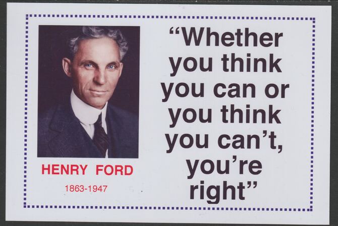 Famous Quotations - Henry Ford on 6x4 in (150 x 100 mm) glossy card, unused and fine, stamps on , stamps on  stamps on personalities, stamps on  stamps on cars, stamps on  stamps on ford, stamps on  stamps on 