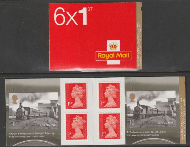 Great Britain 2014 Classic Locomotives of Wales Booklet with 4 x 1st class definitives plus LMS 7720 x 2 stamps SG PM45, stamps on railways