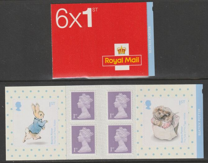 Great Britain 2016 Beatrix Potter Booklet with 4 x 1st class definitives plus 2 x Beatrix Potter stamps SG PM52, stamps on literature, stamps on rabbits, stamps on hedgehogs