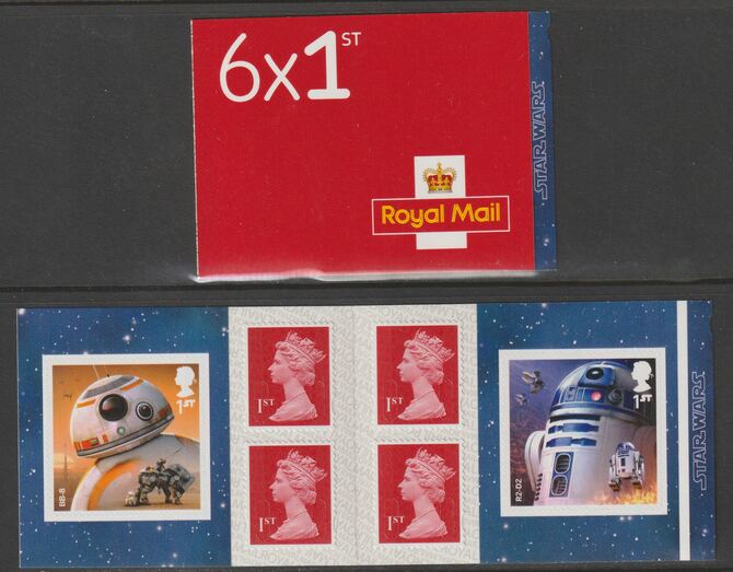 Great Britain 2017 Star Wars Booklet with 4 x 1st class definitives plus 2 x Starwars stamps SG PM58, stamps on films, stamps on movies, stamps on sci-fi, stamps on cinema