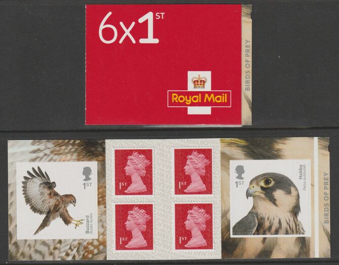 Great Britain 2019 Birds of Prey Booklet with 4 x 1st class definitives plus 2 x Birds stamps SG PM66, stamps on birds of prey.buzzard.hobby